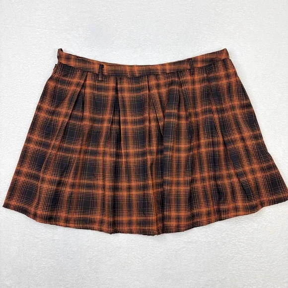 Hot Topic Plaid Pleated Mini Skirt Orange Black Size 2X Goth Schoolgirl Alt - Picture 5 of 6